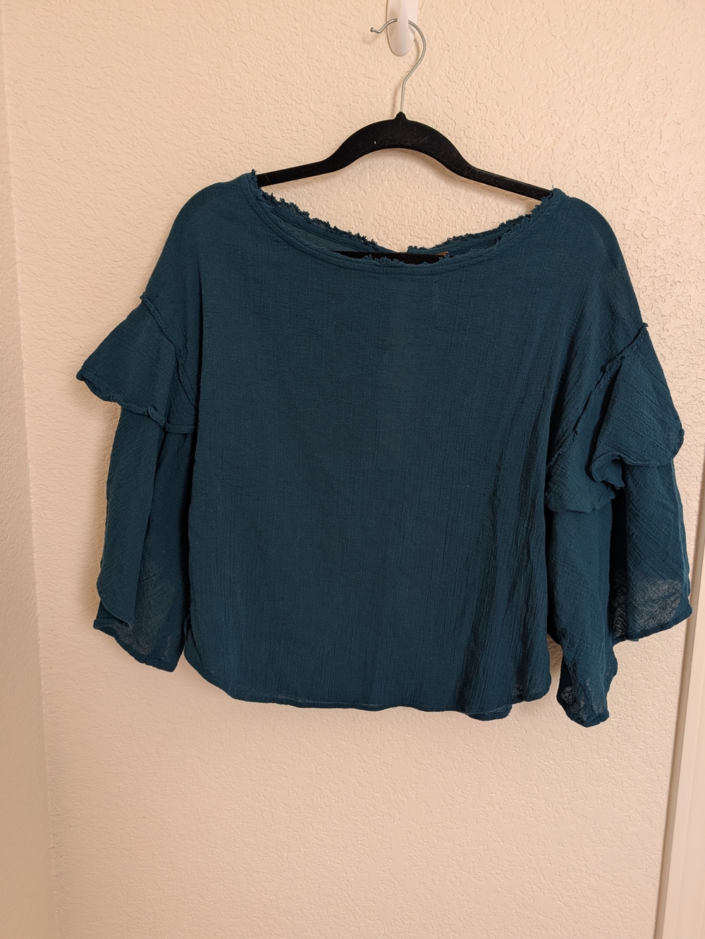 Free People Teal Bell Sleeve Blouse Ruffles Women Size Xs Flowy Boho
